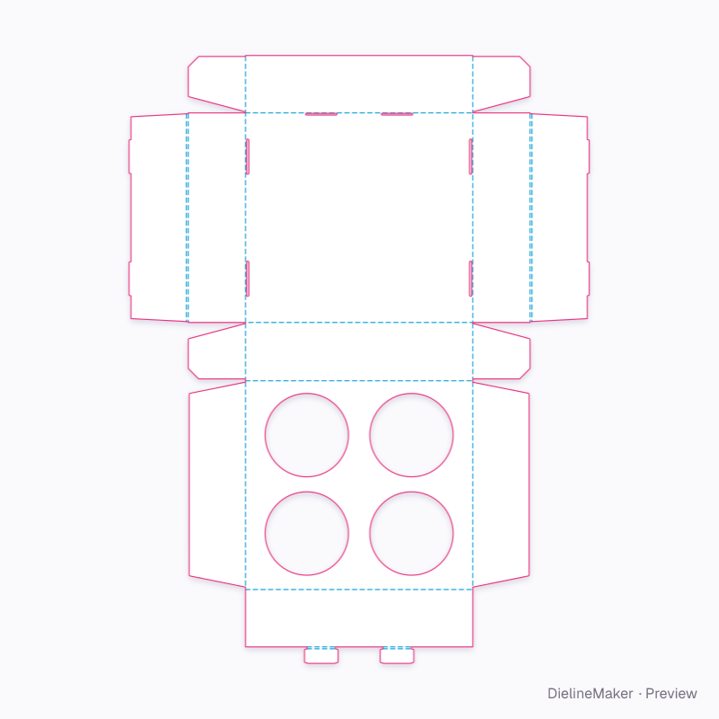 Self-locking cup grid carrier flat dieline