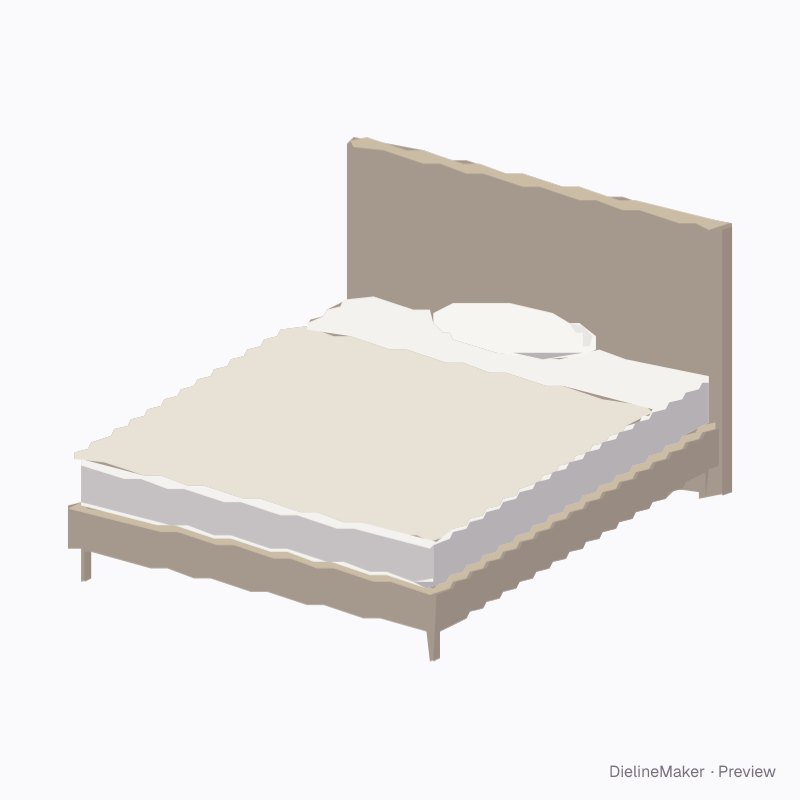 Bed frame with headboard and bedding