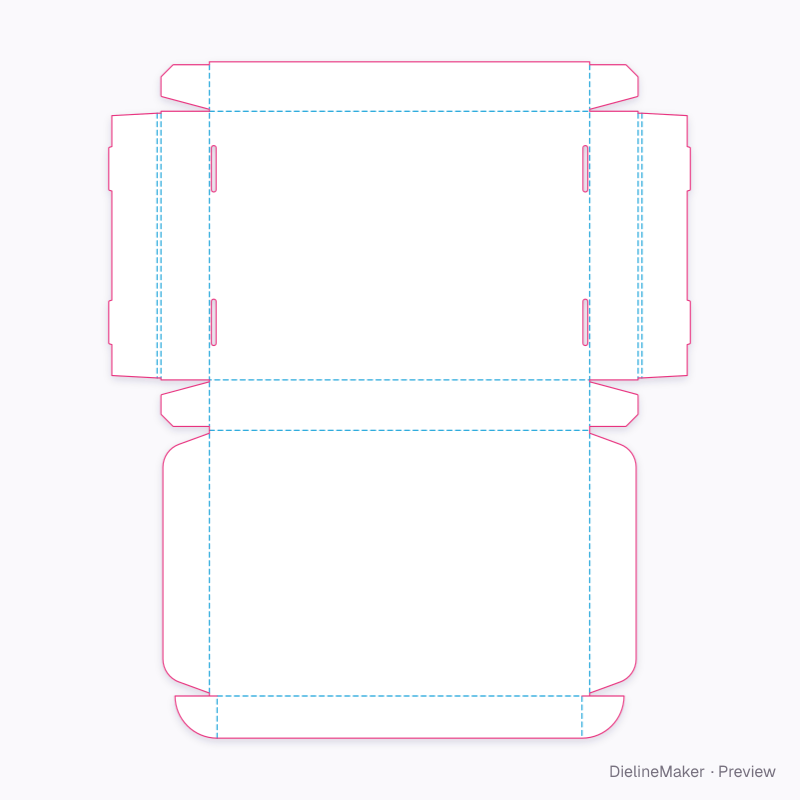 0427 — Roll-end mailer with tuck end ears flat dieline