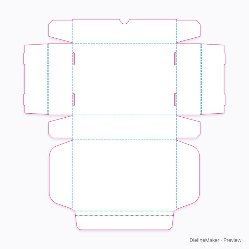 Tear-strip mailer with return tape 250×180×60 flat dieline