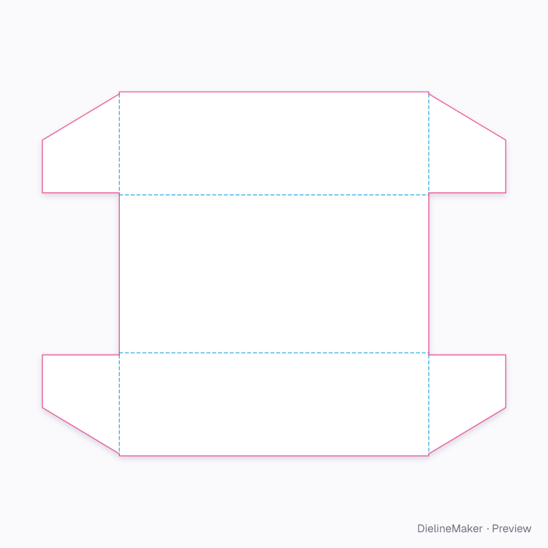 Three-panel open wrap with angled end flaps flat dieline