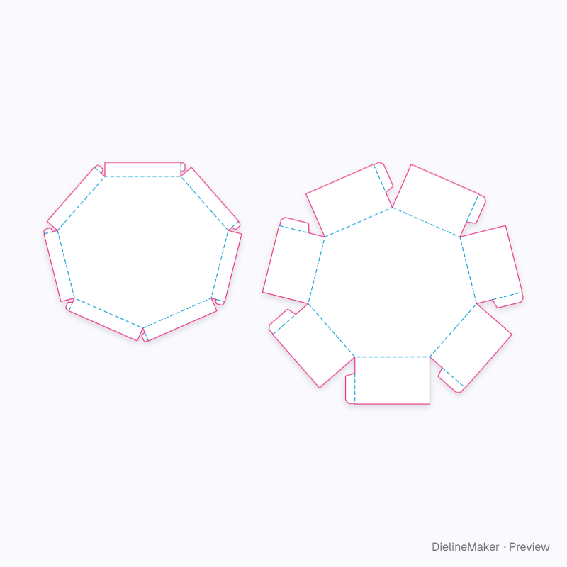 Shaped confectionery box — Polygon tray & lid flat dieline