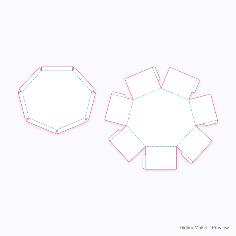 Shaped keepsake box — Polygon tray & lid flat dieline