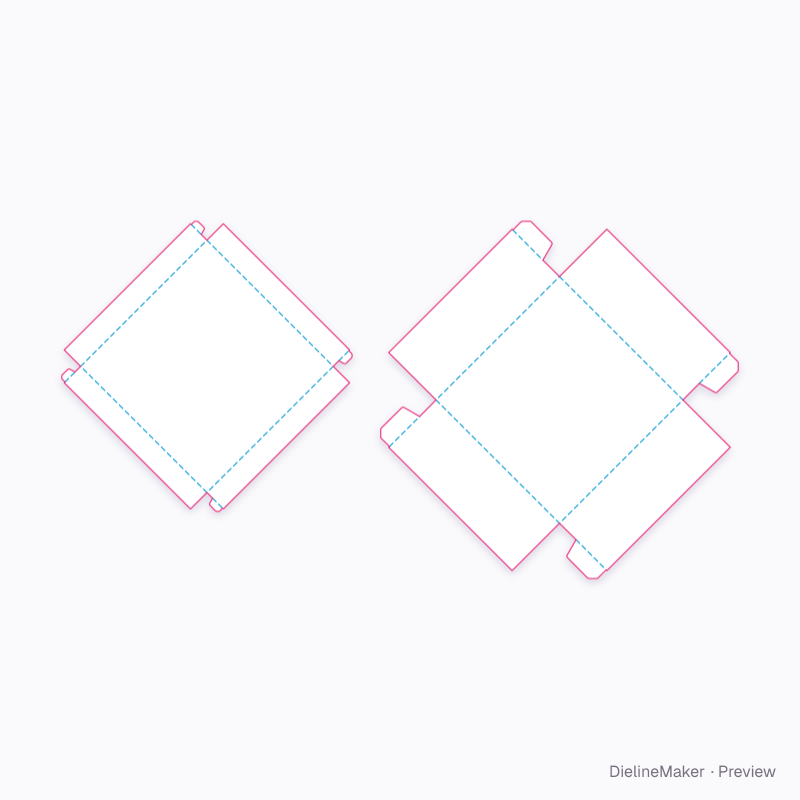 Four-sided diamond box flat dieline
