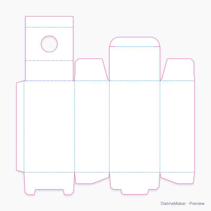 Wide fragrance neck-lock carton — Bottle neck-lock carton flat dieline