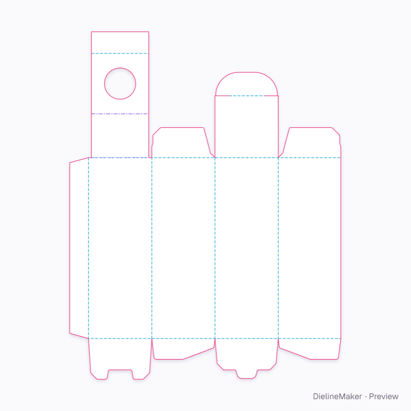 Miniature bottle neck-lock box flat dieline
