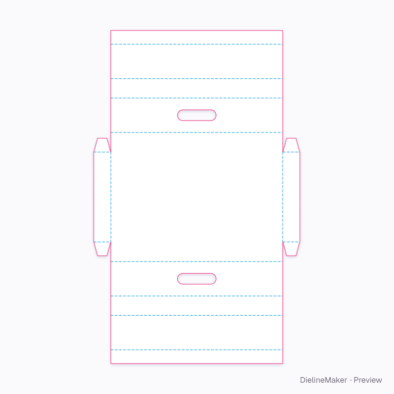 Rail display tray with hand holes flat dieline