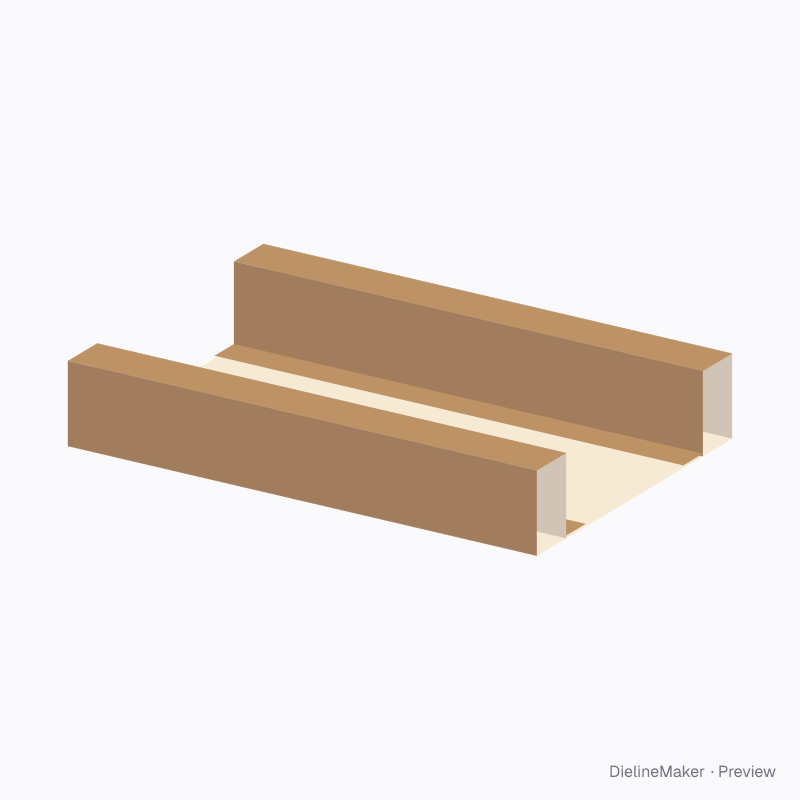 Tray with paired hollow rails