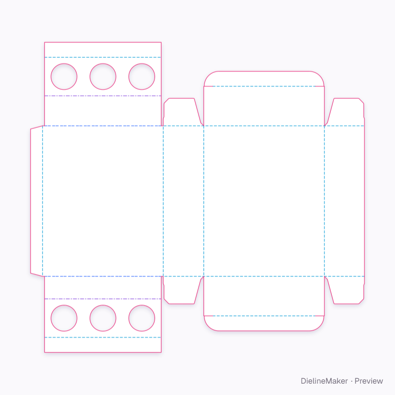 Three-tube carton with paired shelves flat dieline