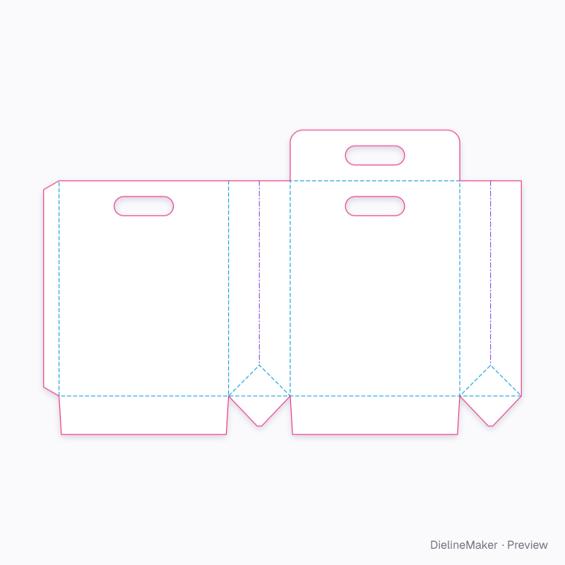 Punched raised-header bag flat dieline