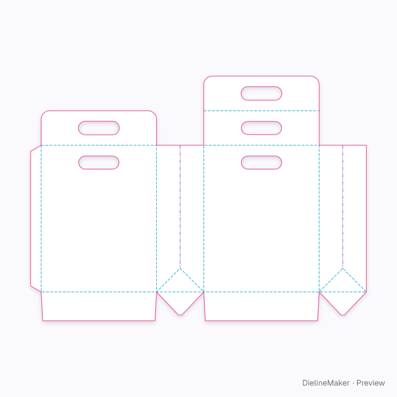 Raised-header bag with folded return flat dieline