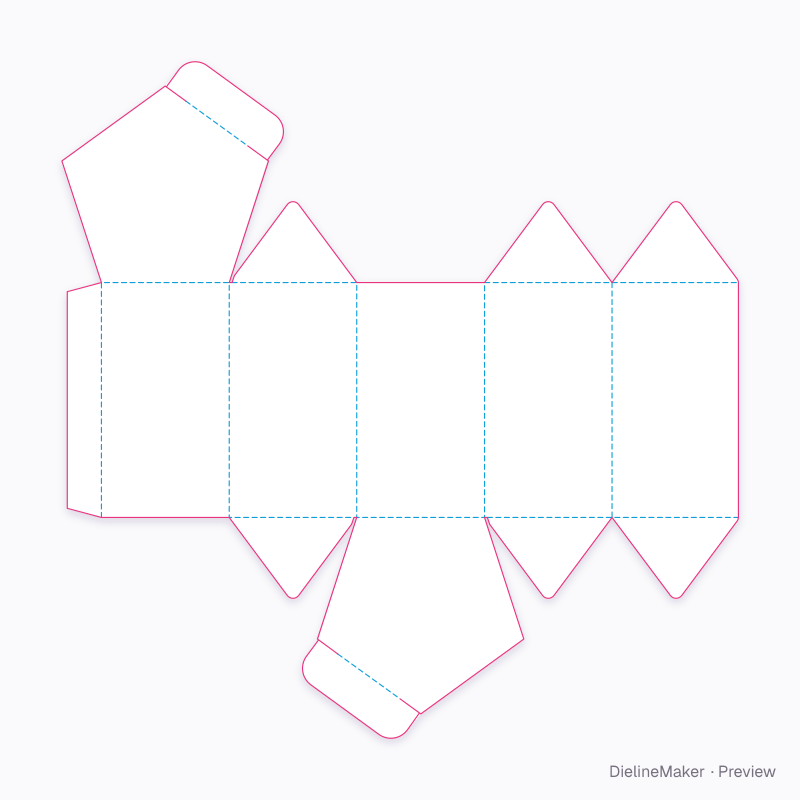 Votive polygon carton — Pentagon box flat dieline