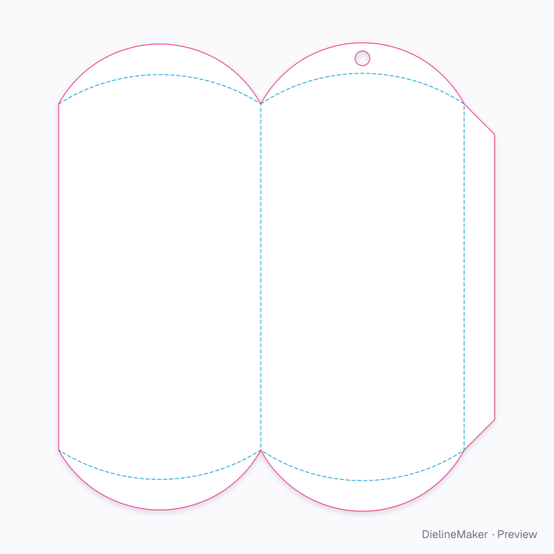 Pillow box with opening buttonhole flat dieline