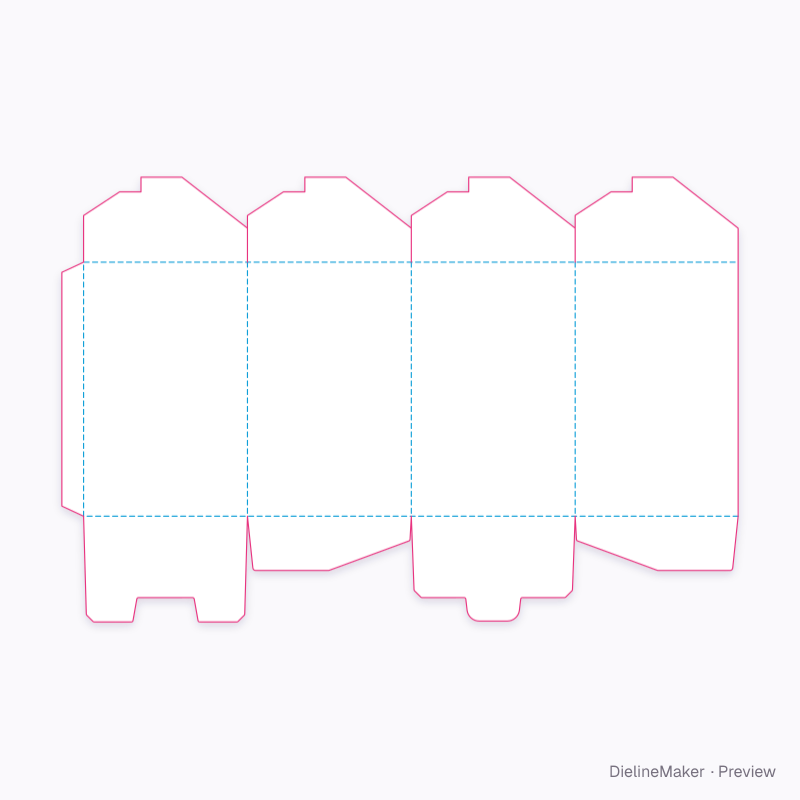 Pinwheel hook-roof carton flat dieline