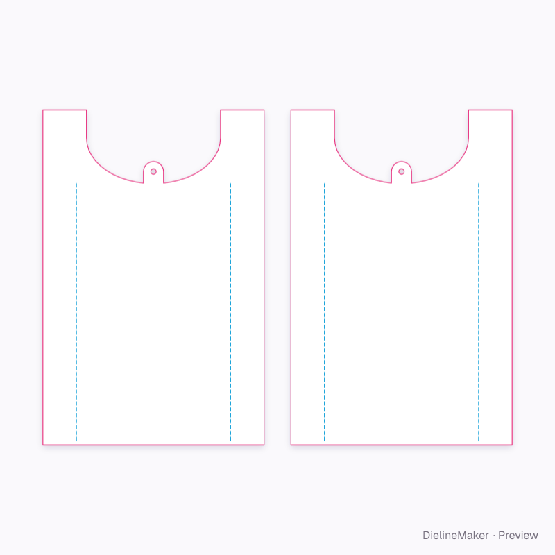 T-shirt bag with centre hanging tab flat dieline