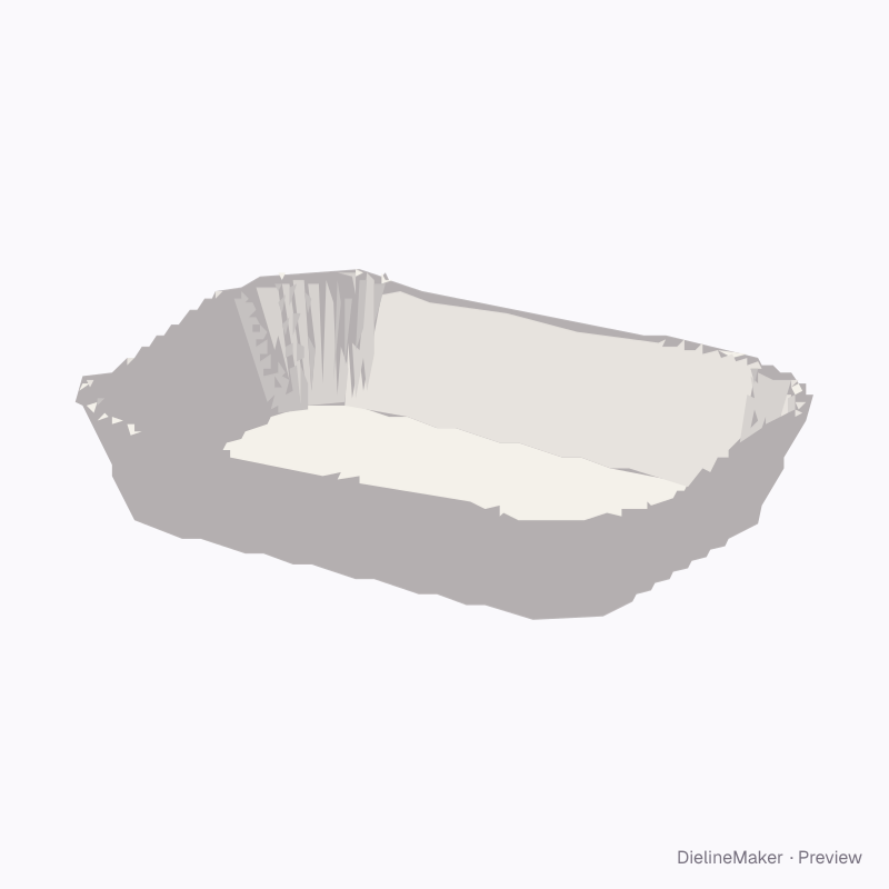 Rounded paper baking tray, corner pleats