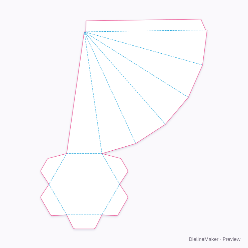 Hexagonal cone carton flat dieline