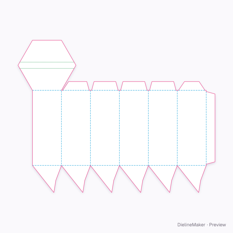 Hexagon carton with tear-strip cap flat dieline