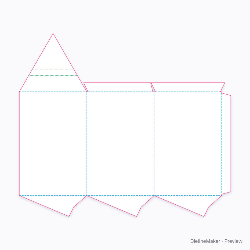 Triangular carton with tear-strip cap flat dieline