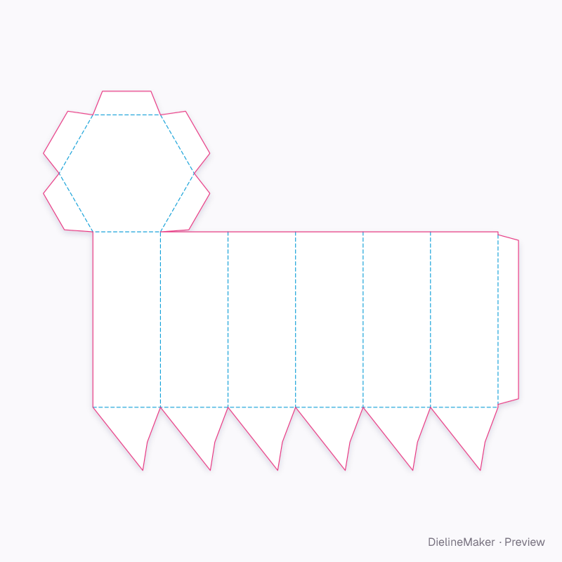 Polygon carton with snap bottom or tear-strip cap flat dieline