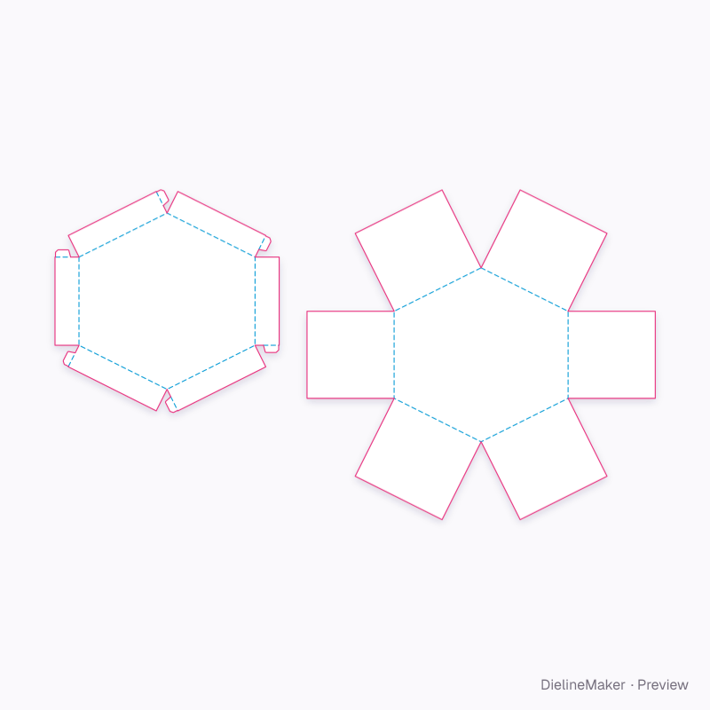 Hexagon photo reveal flat dieline