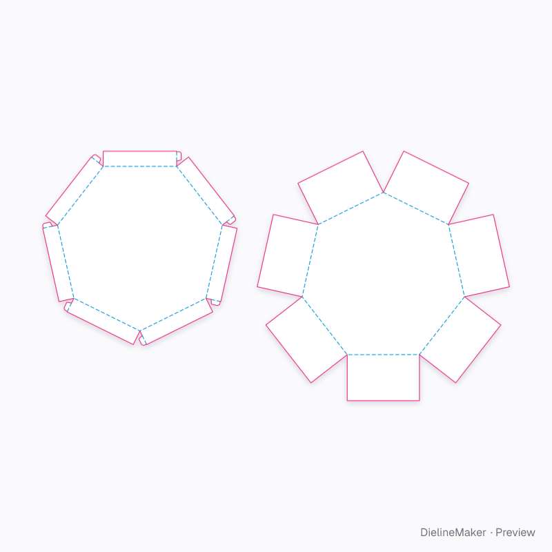 Polygon explosion gift box flat dieline