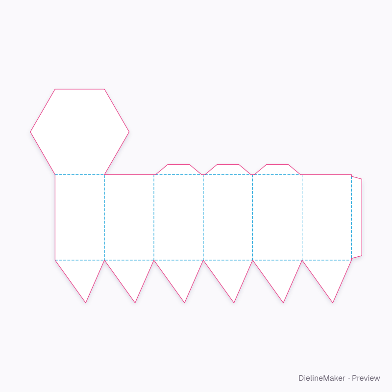 Hexagonal swirl-top box flat dieline