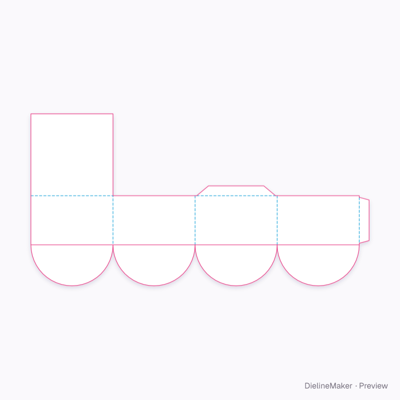Square box with four semicircular leaves flat dieline