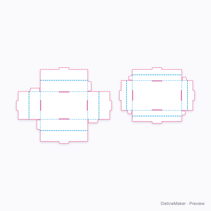Four-return oblong tray and lid flat dieline