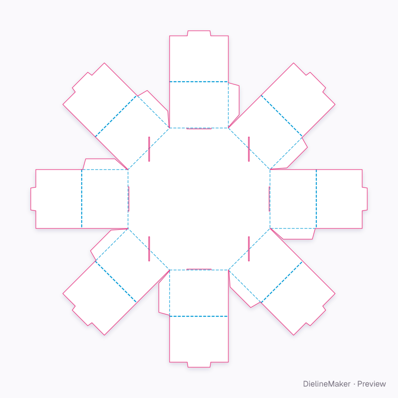 Octagonal rollover tray flat dieline