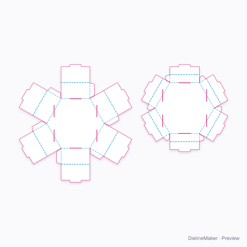 Polygon tray and lid with returning walls flat dieline