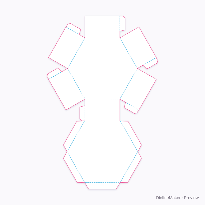 Hexagon flip-lid gift box flat dieline