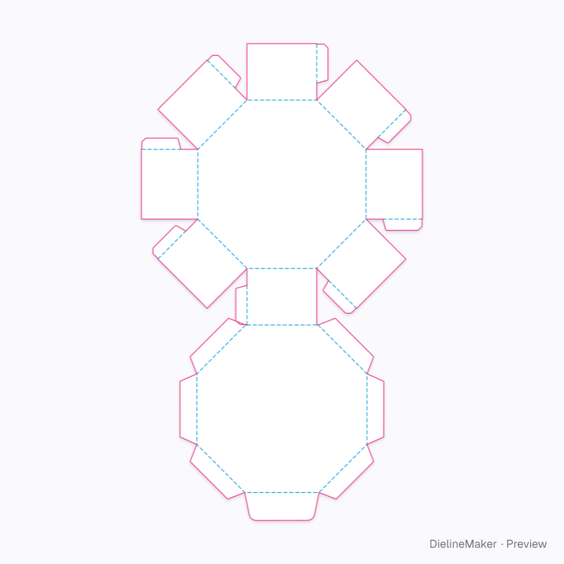 Octagon hinged tray with tuck flat dieline