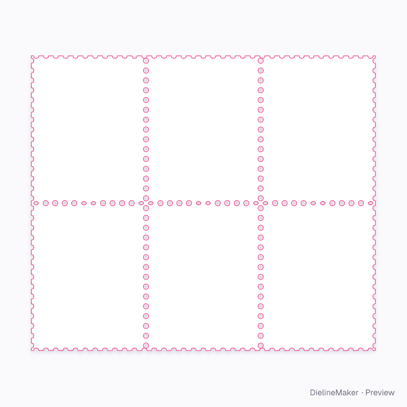 Six-stamp perforated sheet artwork area