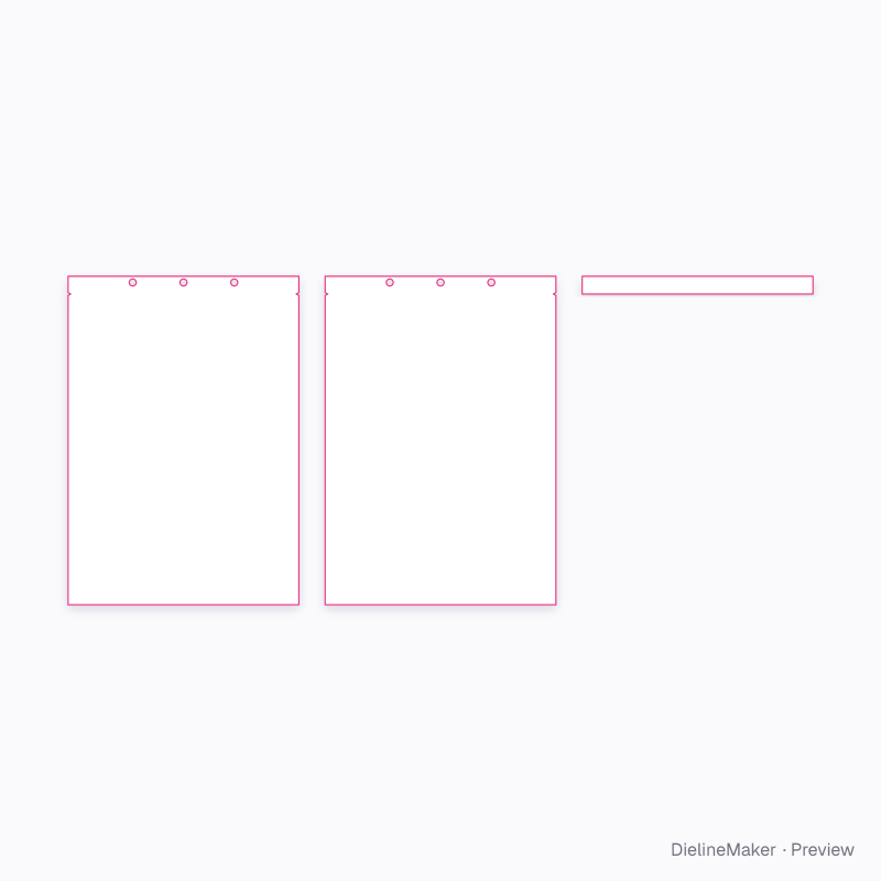 Large flat pouch with three header holes flat dieline