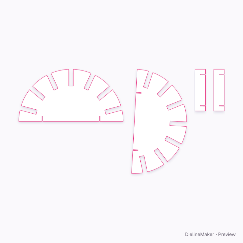 Radially slotted book rack flat dieline