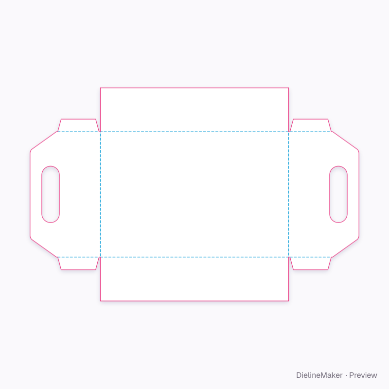 Open tray with die-cut handle ends flat dieline