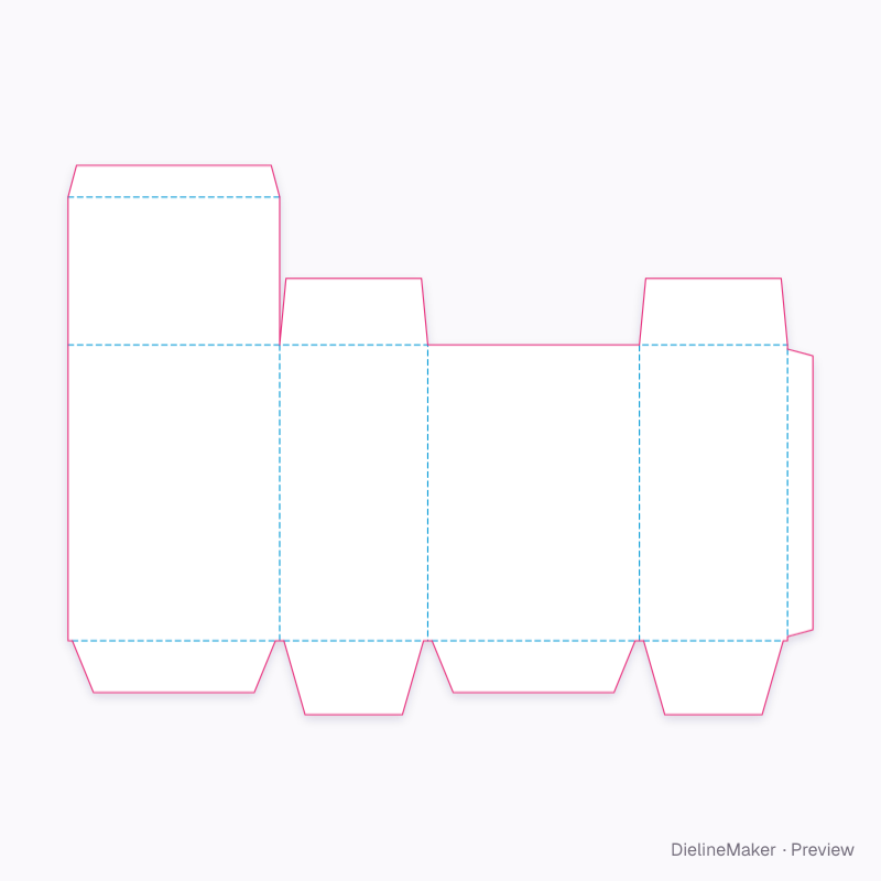Tuck carton with four reduced bottom flaps flat dieline