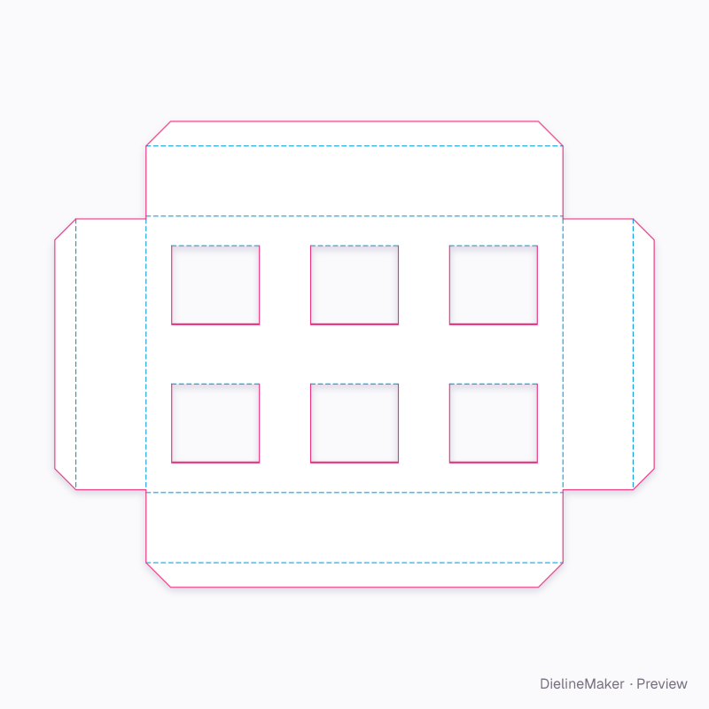 Six-cavity retained-flap insert flat dieline