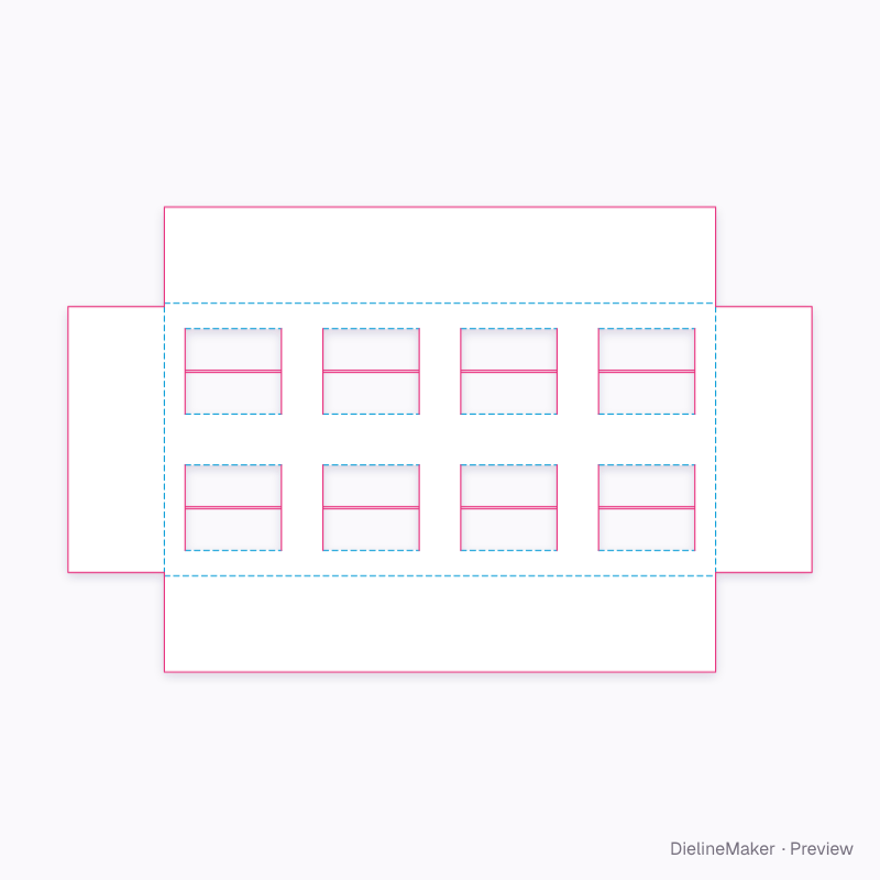 Eight-cavity split-flap insert flat dieline