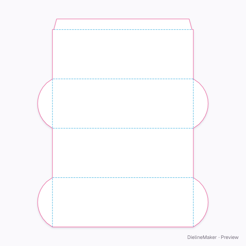 Sleeve with curved end stops flat dieline