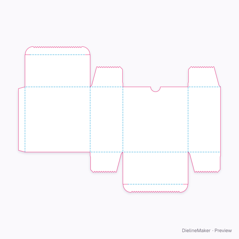 Tuck carton with zigzag flap edges flat dieline
