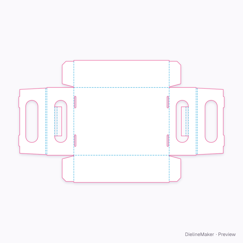 Small hamper with folded grips flat dieline