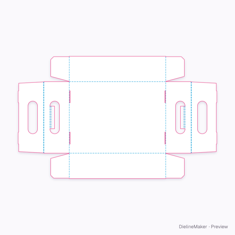 Hamper tray with folded hand grips flat dieline