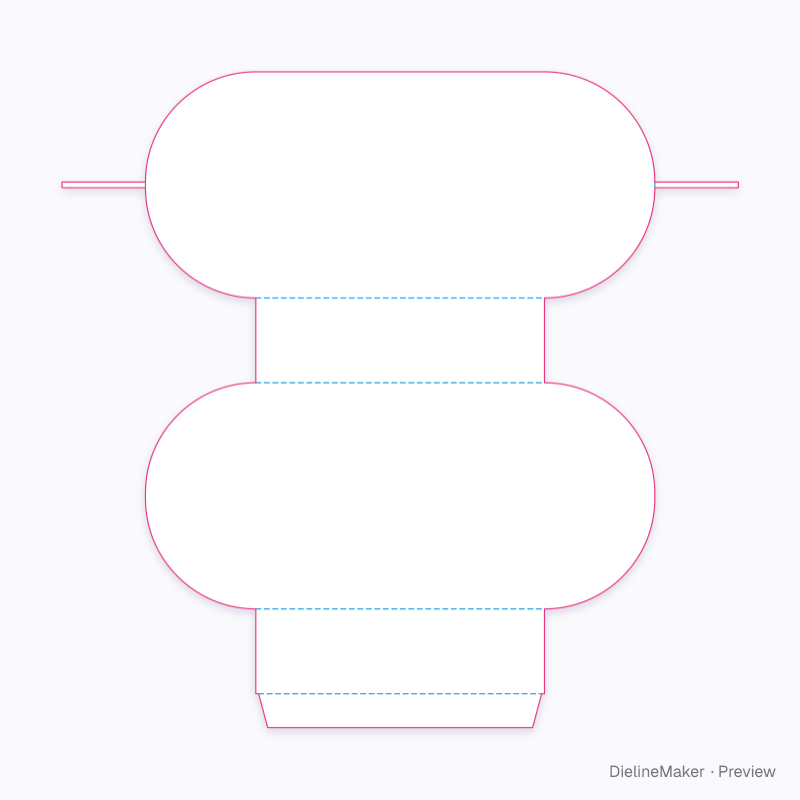 Capsule-profile carton with closed ends flat dieline