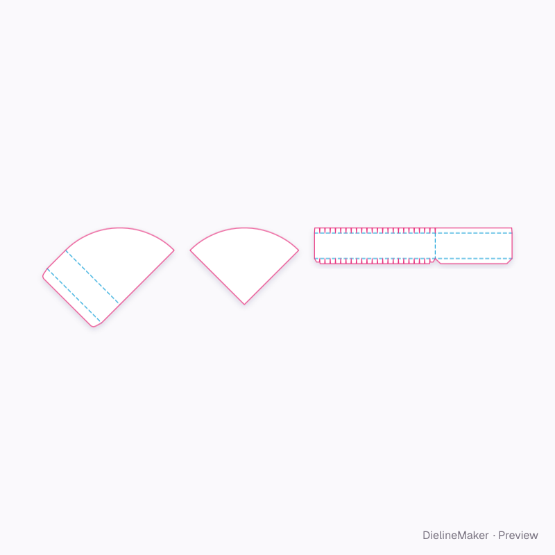 Quarter-circle box flat dieline