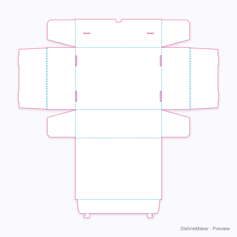 Rollover hinged lid with hooks flat dieline