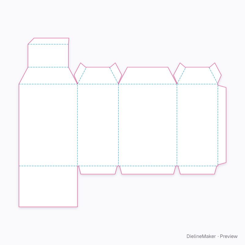 Carton with sloped shoulders and flat top flat dieline