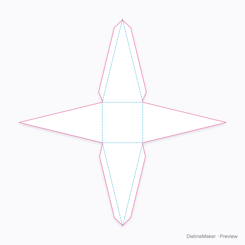 Tall side-opening pyramid flat dieline