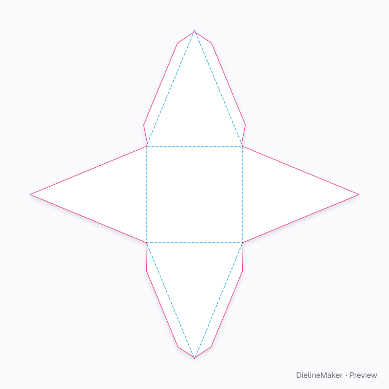 Side-opening pyramid box flat dieline